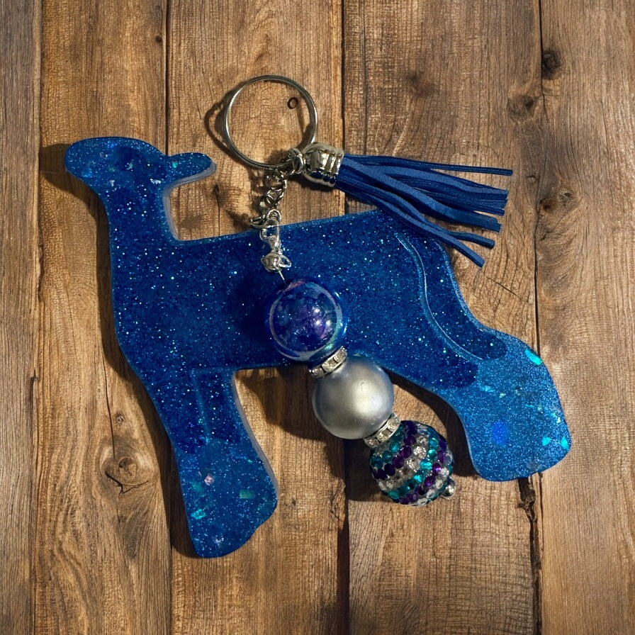 4" Glitter Resin Show Lamb Keychain
